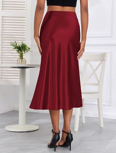 Zaful Women Satin Silk Midi تنانير أنيقة خصر عالي الخصر الخفي الخصر المرن مرن اندلعت تنانير خط in Saudi Arabia