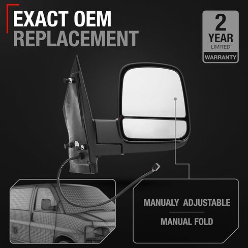 Driver Side Mirror Compatible with 2008-2015 Chevrolet Express & GMC Savana 1500, 2008-2023 Express & Savana 2500 3500- Heated, Manual Folding, Dual Glass, 8H6P - OEM 15227418, 9551853, GM1320396 in Saudi Arabia