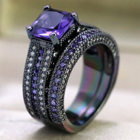 LOVERSRING 3pc Two Rings His and Hers Couple Rings Bridal Sets His Hers Women Black Gold Plated Purple Cz Man Tungsten Carbide Wedding Ring Band Set in Saudi Arabia