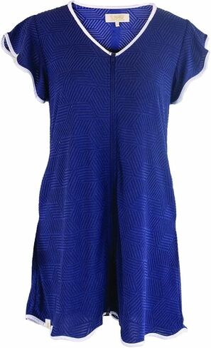 Simply Southern Women's Terry Zip-Front Coverup Dress, Short Sleeve V-Neck, Available in Navy and Hot Pink in Kuwait