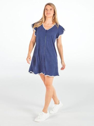 Simply Southern Women's Terry Zip-Front Coverup Dress, Short Sleeve V-Neck, Available in Navy and Hot Pink in Kuwait