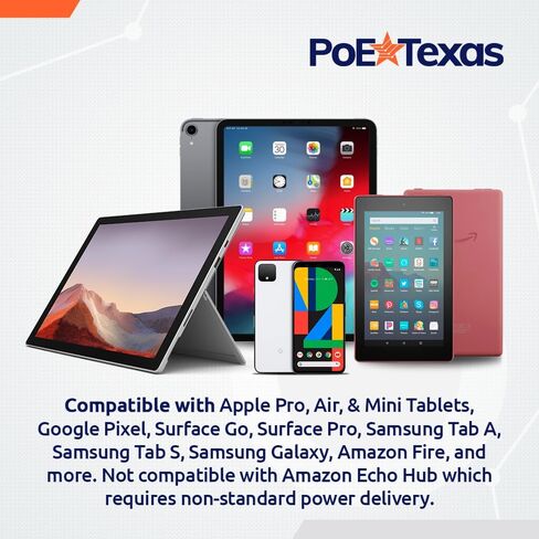 PoE Texas in-Wall حاصل على براءة اختراع PoE إلى USB-C وتوصيل البيانات مع مخرج 12 وات لأجهزة iPad Air وGalaxy Tab والمزيد - إيثرنت سريع 10/100 ميجابت في الثانية مع كابل الزاوية اليمنى للأجهزة اللوحية التي تدعم USBC in Saudi Arabia