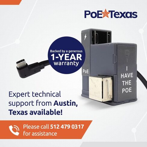 PoE Texas in-Wall حاصل على براءة اختراع PoE إلى USB-C وتوصيل البيانات مع مخرج 12 وات لأجهزة iPad Air وGalaxy Tab والمزيد - إيثرنت سريع 10/100 ميجابت في الثانية مع كابل الزاوية اليمنى للأجهزة اللوحية التي تدعم USBC in Saudi Arabia