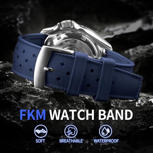 ULLCHRO FKM Rubber Watch Strap Quick Release Tropical Style Fluororubber 20mm 22mm Replacement Band Strap for Men Women, Soft Breathable Rubber Watch Band Silver/Black Steel Buckle in Kuwait