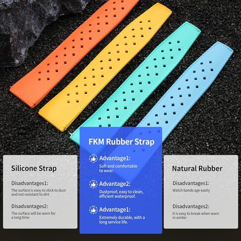 ULLCHRO FKM Rubber Watch Strap Quick Release Tropical Style Fluororubber 20mm 22mm Replacement Band Strap for Men Women, Soft Breathable Rubber Watch Band Silver/Black Steel Buckle in Kuwait
