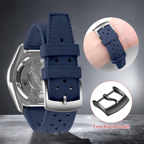 ULLCHRO FKM Rubber Watch Strap Quick Release Tropical Style Fluororubber 20mm 22mm Replacement Band Strap for Men Women, Soft Breathable Rubber Watch Band Silver/Black Steel Buckle in Kuwait