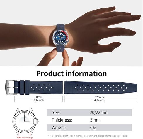 ULLCHRO FKM Rubber Watch Strap Quick Release Tropical Style Fluororubber 20mm 22mm Replacement Band Strap for Men Women, Soft Breathable Rubber Watch Band Silver/Black Steel Buckle in Kuwait