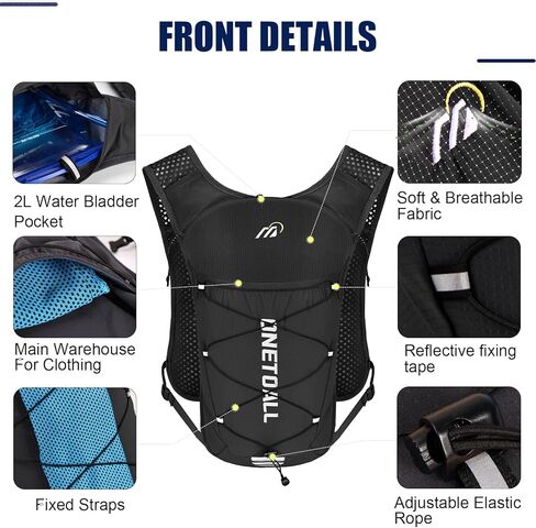 Running Vest for Women & Men, Lightweight 150g Hydration Backpack with 2L Leak-Proof Water Bladder, 6L Pack for Trail Running, Marathon, Hiking, Cycling, Jogging, Adjustable Fit in Saudi Arabia
