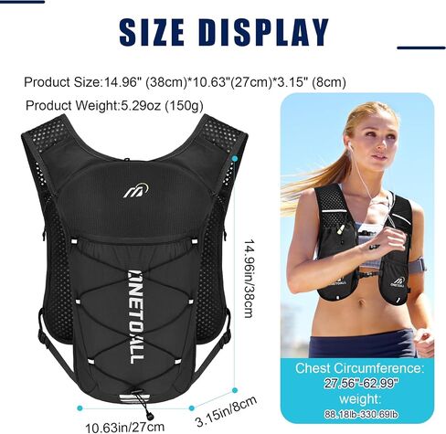 Running Vest for Women & Men, Lightweight 150g Hydration Backpack with 2L Leak-Proof Water Bladder, 6L Pack for Trail Running, Marathon, Hiking, Cycling, Jogging, Adjustable Fit in Saudi Arabia