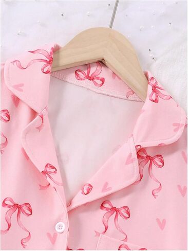 OYOANGLE Girl's Cute 2 Piece Bow Short Sleeve Button Down Shirt and Shorts Clothing Set in Saudi Arabia