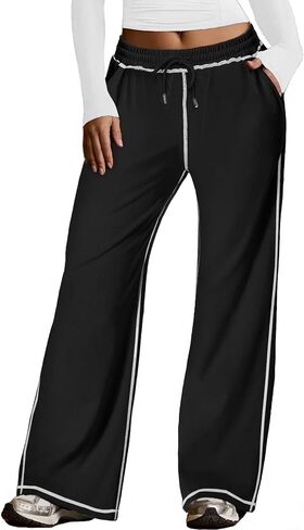 Womens Sweatpants Baggy Soft Lightweight Straight Leg Lounge Pants Stitching Wide Leg Sweatpants Women Casual in Saudi Arabia