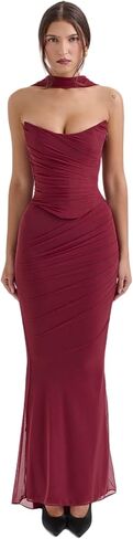 ANKOMINA Women's Strapless Boned Corset Satin Dress Sexy Backless Pleated Stitching Dresses for Wedding Cocktail in Saudi Arabia