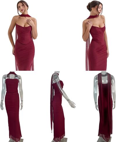 ANKOMINA Women's Strapless Boned Corset Satin Dress Sexy Backless Pleated Stitching Dresses for Wedding Cocktail in Saudi Arabia