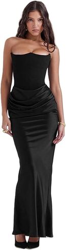ANKOMINA Women's Strapless Boned Corset Satin Dress Sexy Backless Pleated Stitching Dresses for Wedding Cocktail in Saudi Arabia