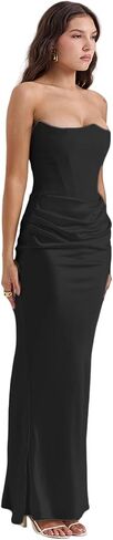 ANKOMINA Women's Strapless Boned Corset Satin Dress Sexy Backless Pleated Stitching Dresses for Wedding Cocktail in Saudi Arabia