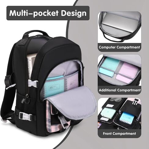 Backpack for Girls - Bookbag Backpacks Schoolbag for Girls Kids Teen Women Casual Travel Daypacks - School Bag Elementary Middle School College Cute Backpack with Lunch Box (Black Purple) in Kuwait