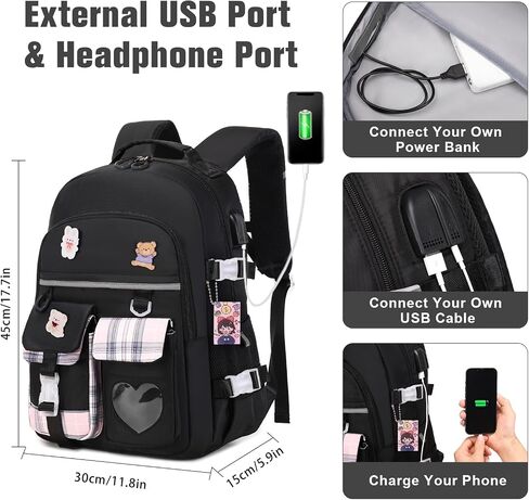 Backpack for Girls - Bookbag Backpacks Schoolbag for Girls Kids Teen Women Casual Travel Daypacks - School Bag Elementary Middle School College Cute Backpack with Lunch Box (Black Purple) in Kuwait