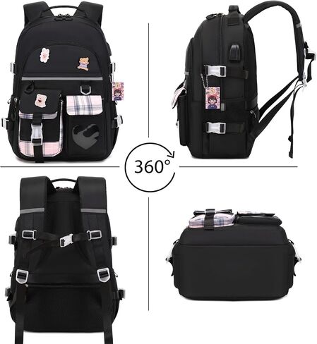 Backpack for Girls - Bookbag Backpacks Schoolbag for Girls Kids Teen Women Casual Travel Daypacks - School Bag Elementary Middle School College Cute Backpack with Lunch Box (Black Purple) in Kuwait