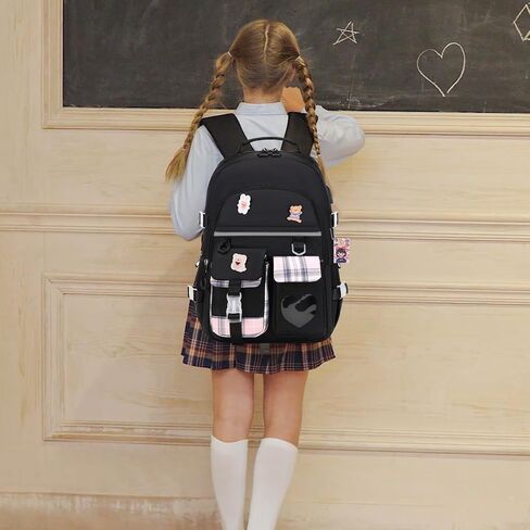 Backpack for Girls - Bookbag Backpacks Schoolbag for Girls Kids Teen Women Casual Travel Daypacks - School Bag Elementary Middle School College Cute Backpack with Lunch Box (Black Purple) in Kuwait