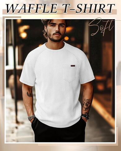 Riyiper 3 Pack Men's Waffle Knit T Shirts Crew Neck Short Sleeve Pullover Tees Summer Casual Shirts with Pocket in Saudi Arabia