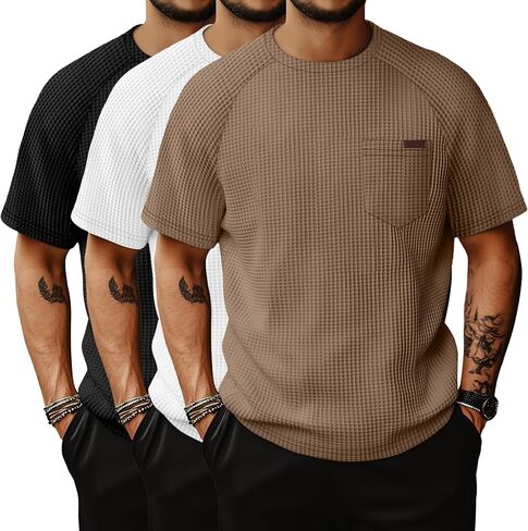 RIYIPER 3 Pack Men's Waffle Knit T Shirts Crew Neck Short spulover tees summer discal in Saudi Arabia