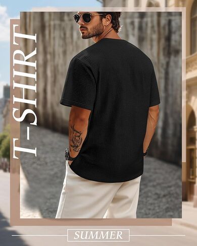 Riyiper 3 Pack Men's Waffle Knit T Shirts Crew Neck Short Sleeve Pullover Tees Summer Casual Shirts with Pocket in Saudi Arabia