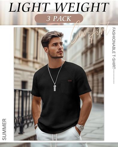 RIYIPER 3 Pack Men's Waffle Knit T Shirts Crew Neck Short spulover tees summer discal in Saudi Arabia