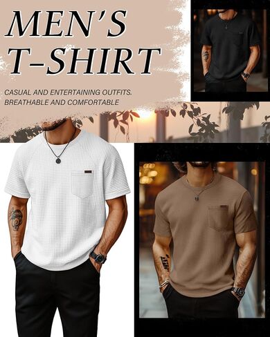 RIYIPER 3 Pack Men's Waffle Knit T Shirts Crew Neck Short spulover tees summer discal in Saudi Arabia