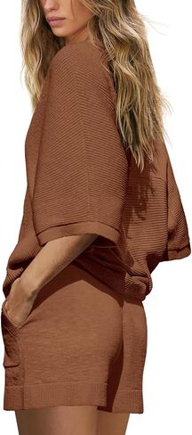 SENSERISE Womens 2 Piece Outfits Summer Matching Sets Batwing Sleeve V Neck Top and Shorts Sets with Pockets in Saudi Arabia