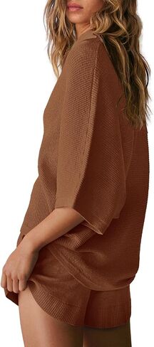 SENSERISE Womens 2 Piece Outfits Summer Matching Sets Batwing Sleeve V Neck Top and Shorts Sets with Pockets in Saudi Arabia