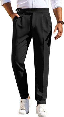 Runcati Mens Classic Fit Dress Pants مرنة الخصر مرنة العمل سروال النحيل مدع in Saudi Arabia