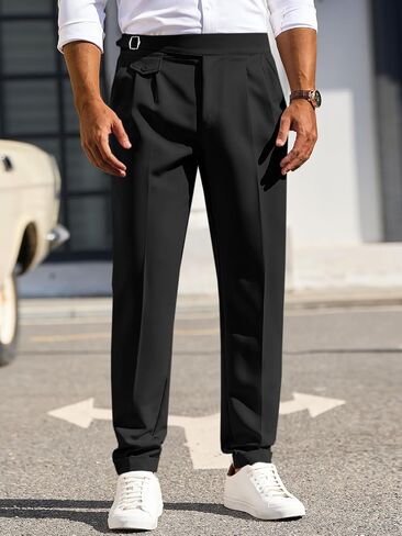 Runcati Mens Classic Fit Dress Pants مرنة الخصر مرنة العمل سروال النحيل مدع in Saudi Arabia