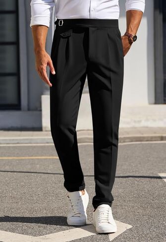 Runcati Mens Classic Fit Dress Pants مرنة الخصر مرنة العمل سروال النحيل مدع in Saudi Arabia