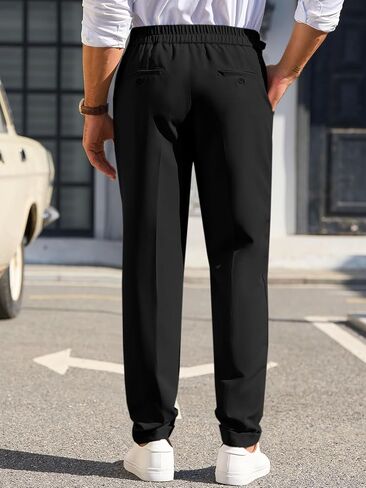Runcati Mens Classic Fit Dress Pants مرنة الخصر مرنة العمل سروال النحيل مدع in Saudi Arabia