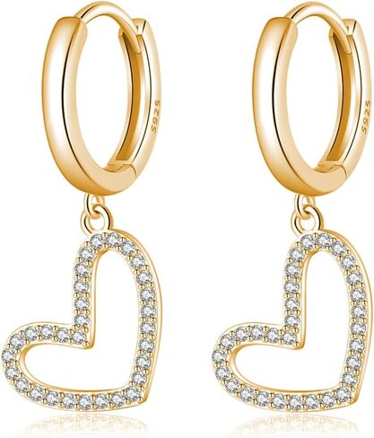 Reffeer Solid 925 Sterling Silver Love Heart أقراط القطرات للنساء المراهقات CZ Heart Hoop أقراط Huggie in Saudi Arabia