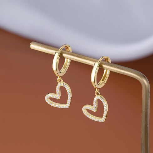 Reffeer Solid 925 Sterling Silver Love Heart أقراط القطرات للنساء المراهقات CZ Heart Hoop أقراط Huggie in Saudi Arabia