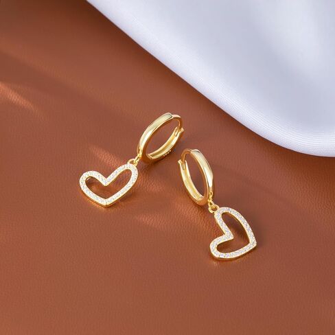 Reffeer Solid 925 Sterling Silver Love Heart أقراط القطرات للنساء المراهقات CZ Heart Hoop أقراط Huggie in Saudi Arabia