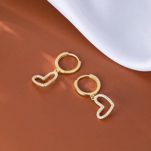 Reffeer Solid 925 Sterling Silver Love Heart أقراط القطرات للنساء المراهقات CZ Heart Hoop أقراط Huggie in Saudi Arabia