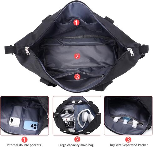 Expandable Duffle Bag for Travel, Weekender Overnight Carry On Bag for Women Men, Waterproof Large Capacity Travel Bag with Detachable Shoulder Strap and Wet Pocket(Black) in Saudi Arabia