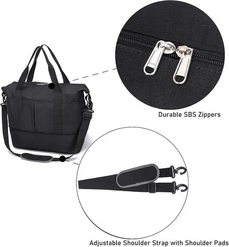 Expandable Duffle Bag for Travel, Weekender Overnight Carry On Bag for Women Men, Waterproof Large Capacity Travel Bag with Detachable Shoulder Strap and Wet Pocket(Black) in Saudi Arabia