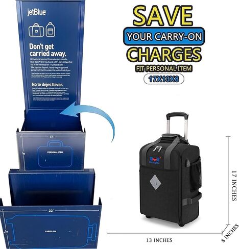 لشركة JetBlue Airlines 17x13x8 inches rolling عنصر شخصية سفر متداول - مناسبة لشركات الطيران الرئيسية بما في ذلك تصميم الروح ، JetBlue و Frontier- Duffel Bag in Saudi Arabia