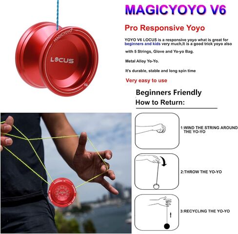 Professional Responsive Yoyo for Kids, Teens Adults Yoyos Toy, MAGICYOYO V6 Locus Yoyo Ball Metal with Glove+ 5 Yo-yos Strings+ Pouch, Yo-yo for Kids Beginners to Advanced, Black with Magic Symbol in Kuwait