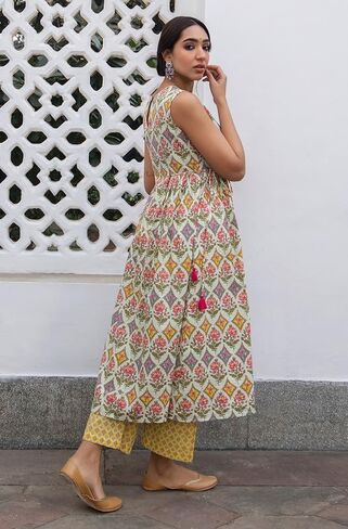 Janasya Indian Women's Multicolor Pure Cotton Ethnic Motifs Kurta Kurti Top Tunic Festive wear Kurta Set for Women in Saudi Arabia
