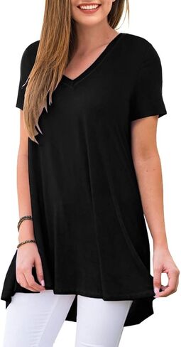 AWULIFFAN Women's Summer Casual Short Sleeve V-Neck T-Shirt Tunic Tops Blouse Shirts in Kuwait