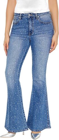 Forever 21 Women's Rhinestone High-Rise Flare Jeans in Saudi Arabia