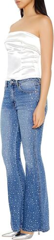 Forever 21 Women's Rhinestone High-Rise Flare Jeans in Saudi Arabia