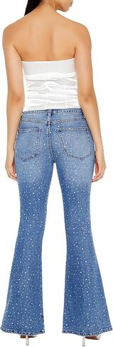 Forever 21 Women's Rhinestone High-Rise Flare Jeans in Saudi Arabia