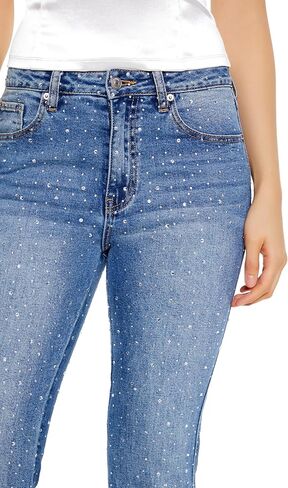 Forever 21 Women's Rhinestone High-Rise Flare Jeans in Saudi Arabia