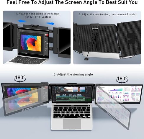 S1 Laptop Screen Extender - 14'' Laptop Monitor Extender Dual Screen Plug & Play, 1080P FHD Portable Monitor for 13-17'' Laptops, Compatible with macOS/Windows/Dex/Android/Switch/PS5 in Saudi Arabia