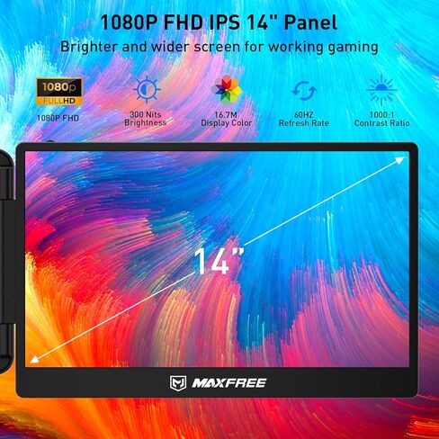 S1 Laptop Screen Extender - 14'' Laptop Monitor Extender Dual Screen Plug & Play, 1080P FHD Portable Monitor for 13-17'' Laptops, Compatible with macOS/Windows/Dex/Android/Switch/PS5 in Saudi Arabia